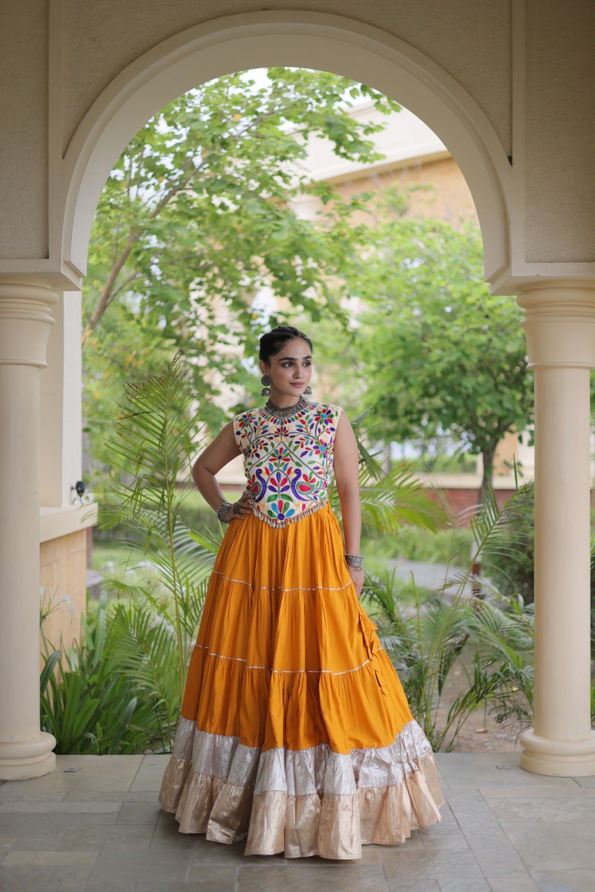 Women’s Designer Navratri Lehenga Choli | Embroidered Kutchi Work Flared Ghagra Set