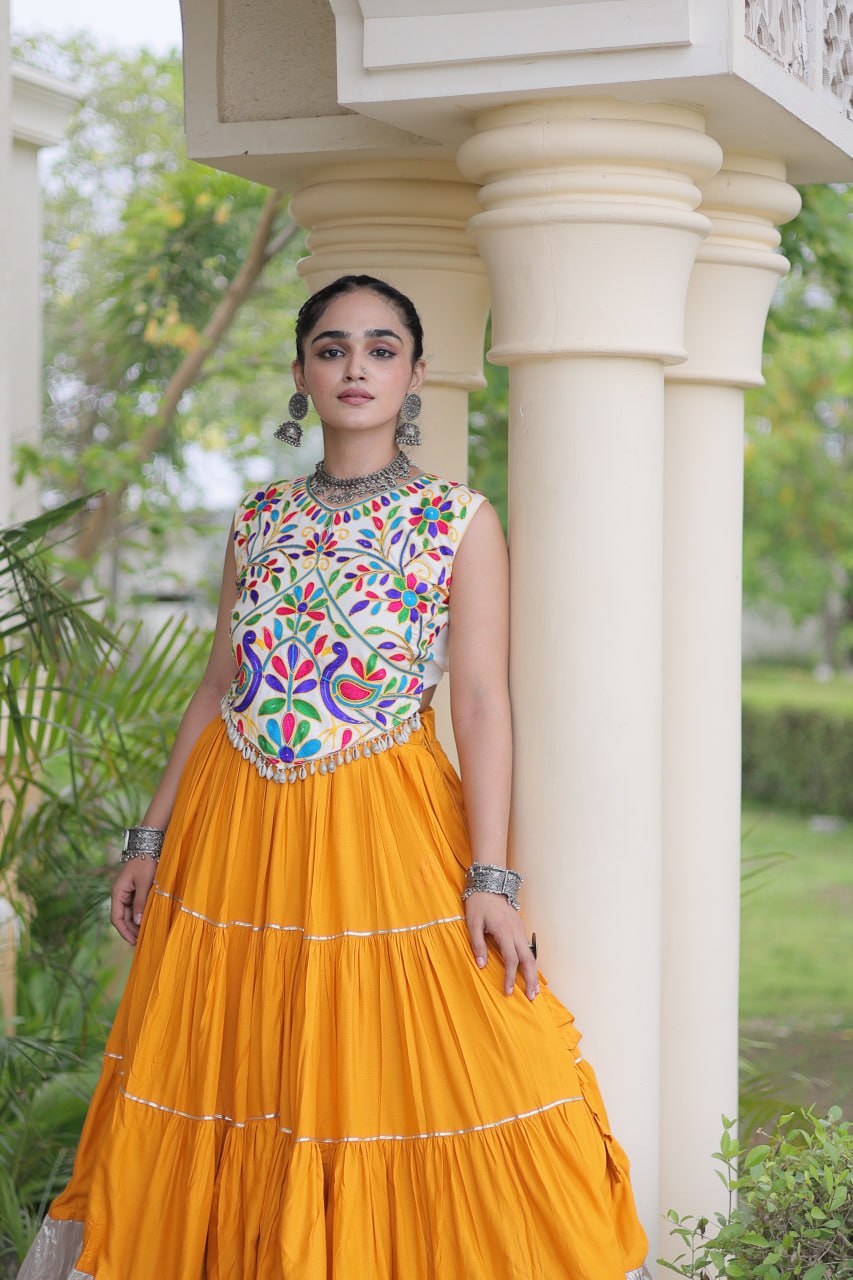 Women’s Designer Navratri Lehenga Choli | Embroidered Kutchi Work Flared Ghagra Set