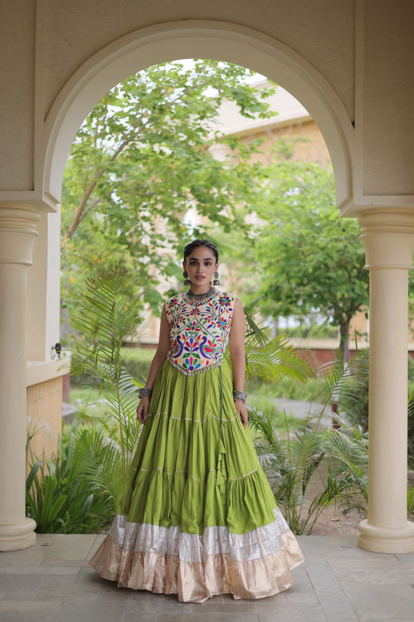 Women’s Designer Navratri Lehenga Choli | Embroidered Kutchi Work Flared Ghagra Set