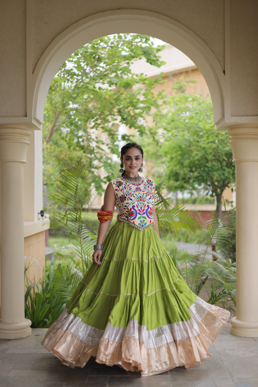 Women’s Designer Navratri Lehenga Choli | Embroidered Kutchi Work Flared Ghagra Set