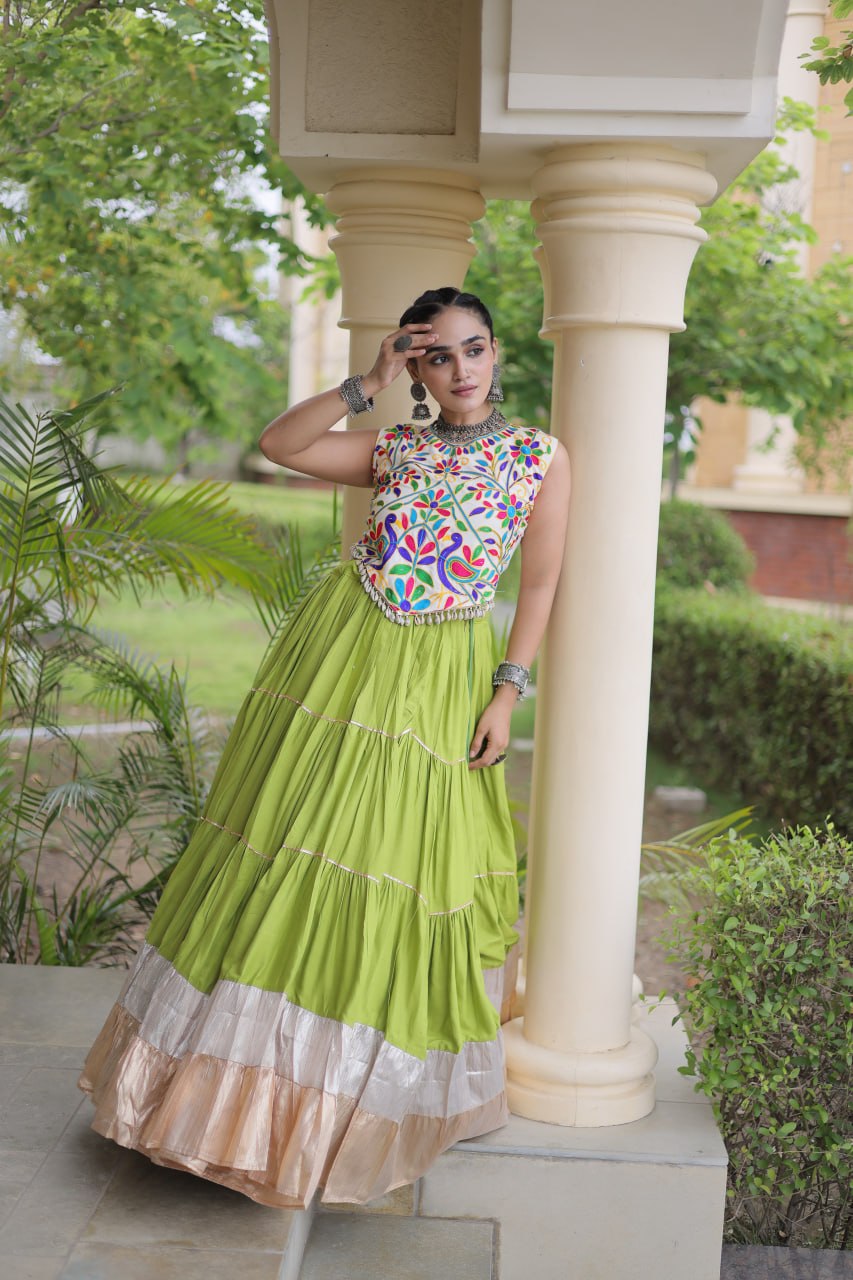 Women’s Designer Navratri Lehenga Choli | Embroidered Kutchi Work Flared Ghagra Set