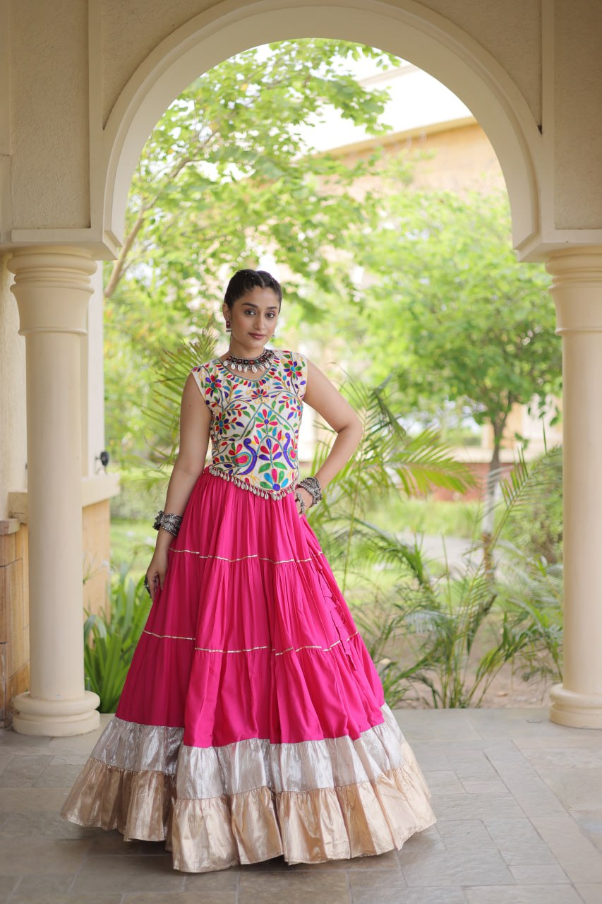 Women’s Designer Navratri Lehenga Choli | Embroidered Kutchi Work Flared Ghagra Set