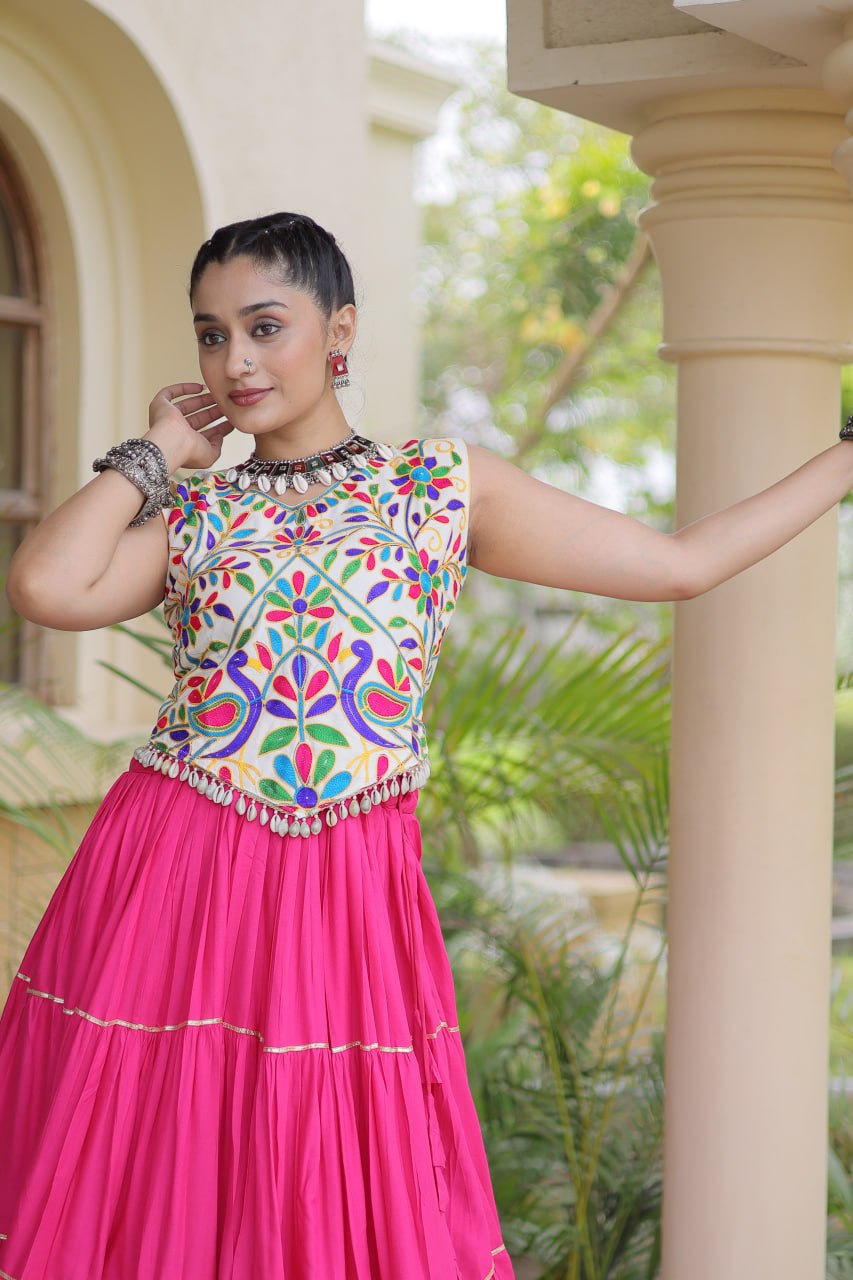Women’s Designer Navratri Lehenga Choli | Embroidered Kutchi Work Flared Ghagra Set