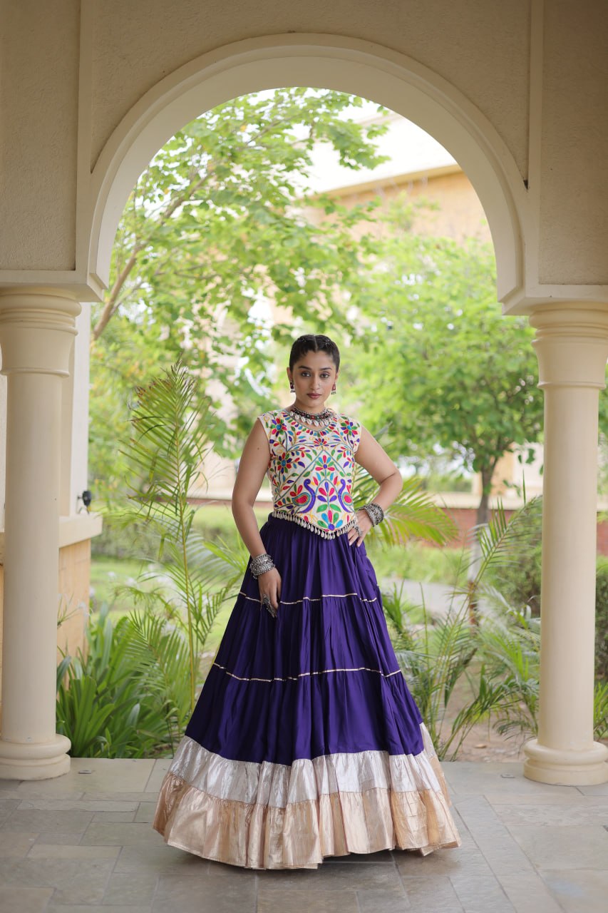 Women’s Designer Navratri Lehenga Choli | Embroidered Kutchi Work Flared Ghagra Set