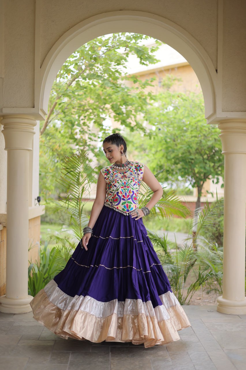 Women’s Designer Navratri Lehenga Choli | Embroidered Kutchi Work Flared Ghagra Set