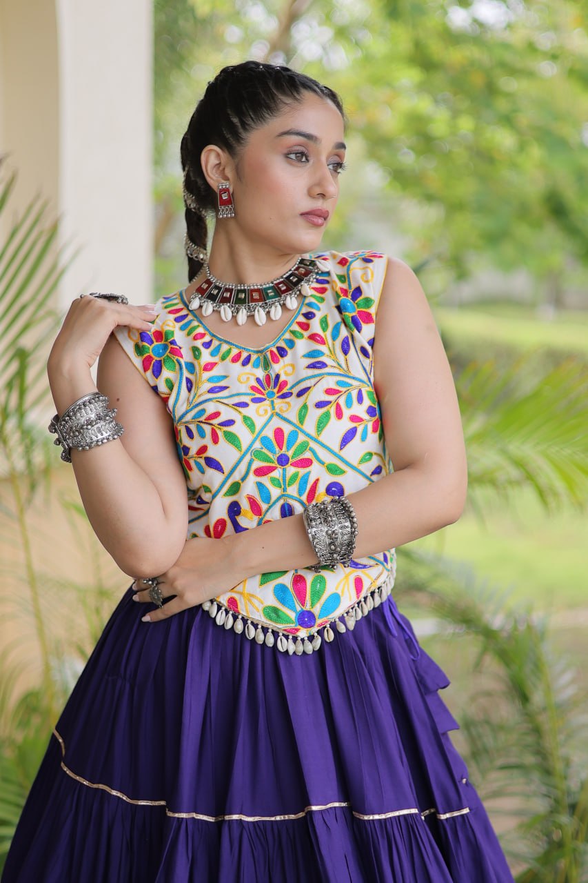 Women’s Designer Navratri Lehenga Choli | Embroidered Kutchi Work Flared Ghagra Set