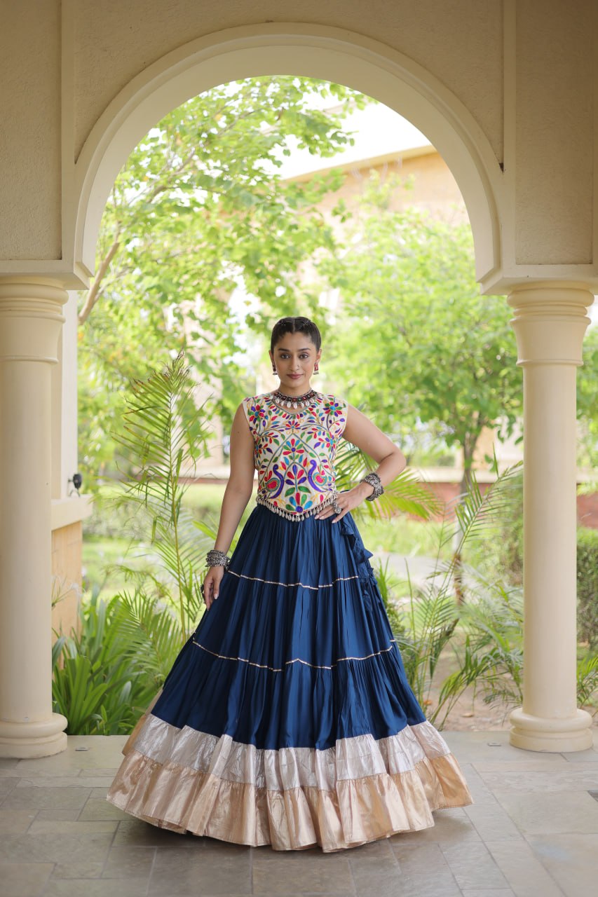 Women’s Designer Navratri Lehenga Choli | Embroidered Kutchi Work Flared Ghagra Set