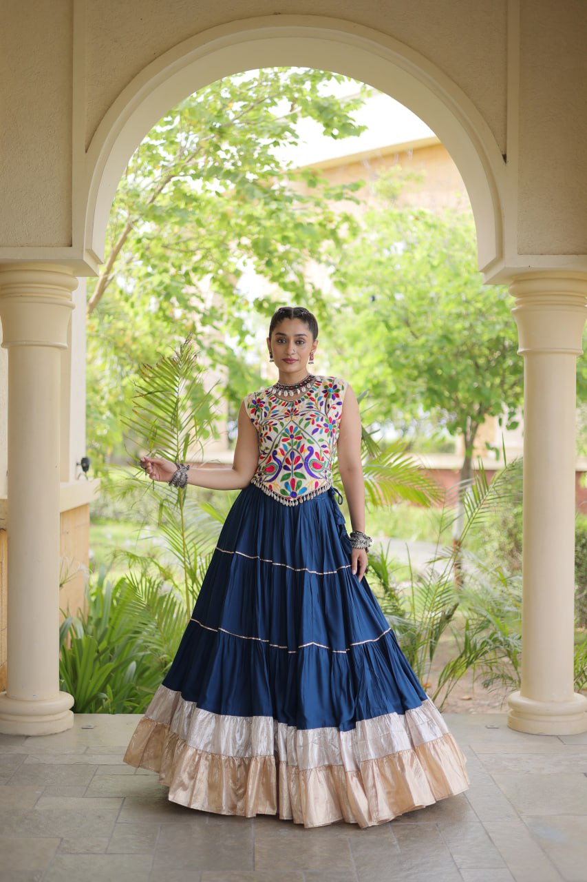 Women’s Designer Navratri Lehenga Choli | Embroidered Kutchi Work Flared Ghagra Set