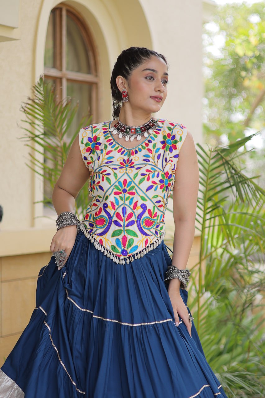 Women’s Designer Navratri Lehenga Choli | Embroidered Kutchi Work Flared Ghagra Set