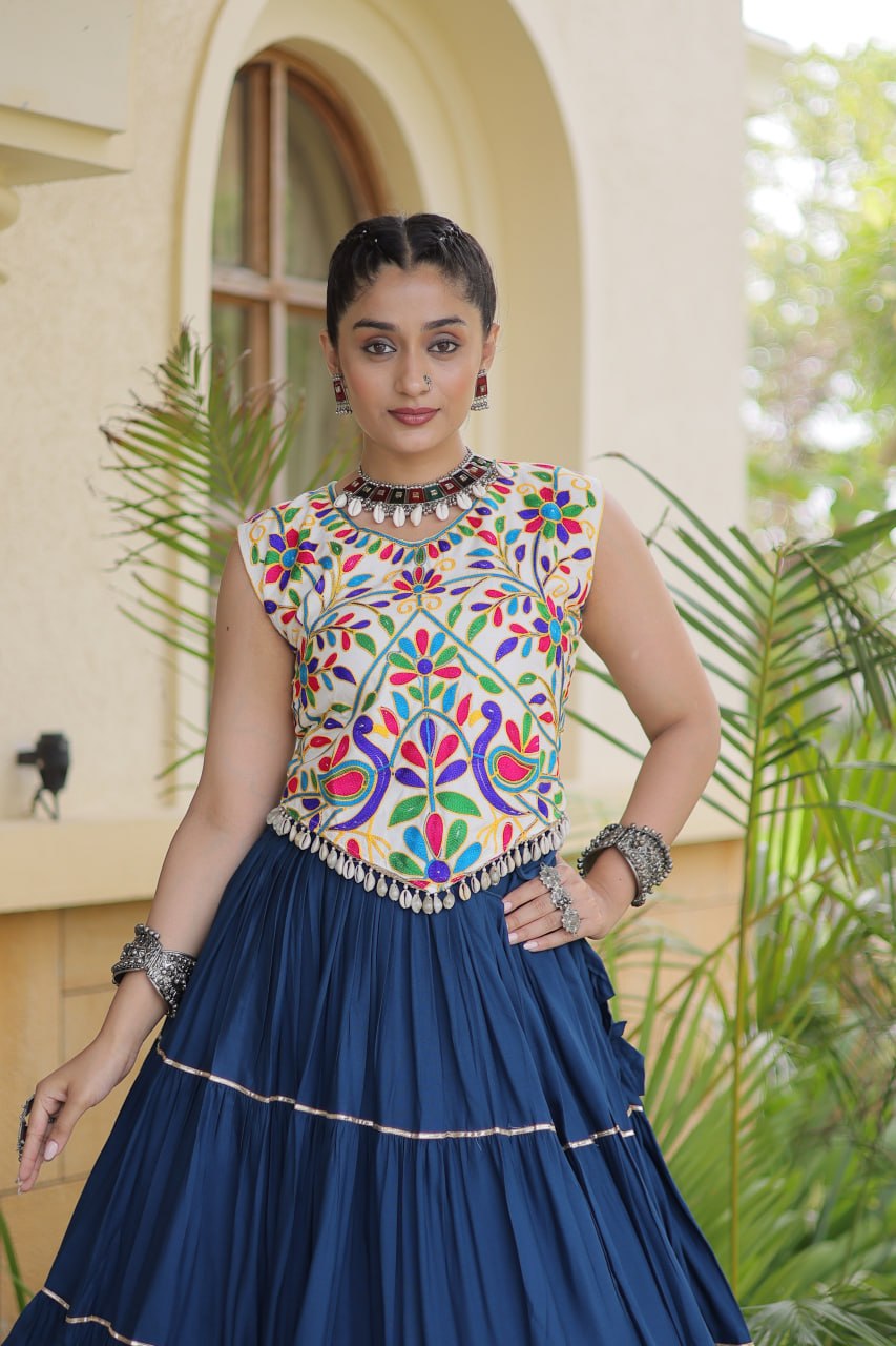 Women’s Designer Navratri Lehenga Choli | Embroidered Kutchi Work Flared Ghagra Set
