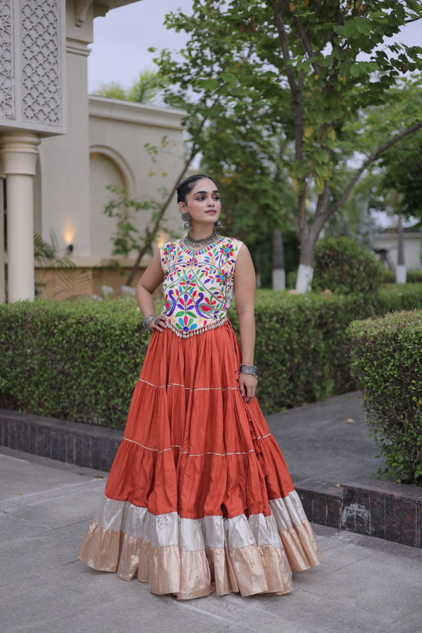 Women’s Designer Navratri Lehenga Choli | Embroidered Kutchi Work Flared Ghagra Set