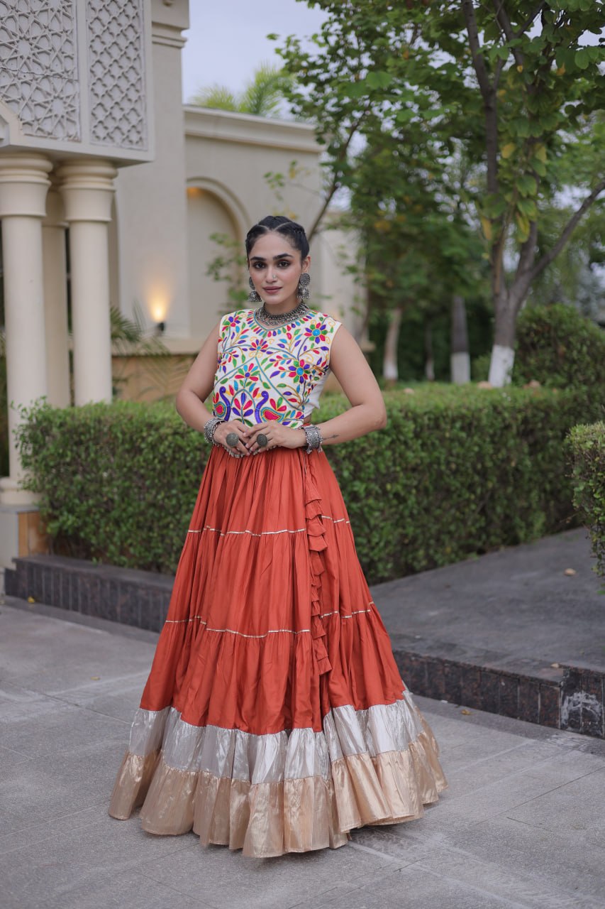 Women’s Designer Navratri Lehenga Choli | Embroidered Kutchi Work Flared Ghagra Set