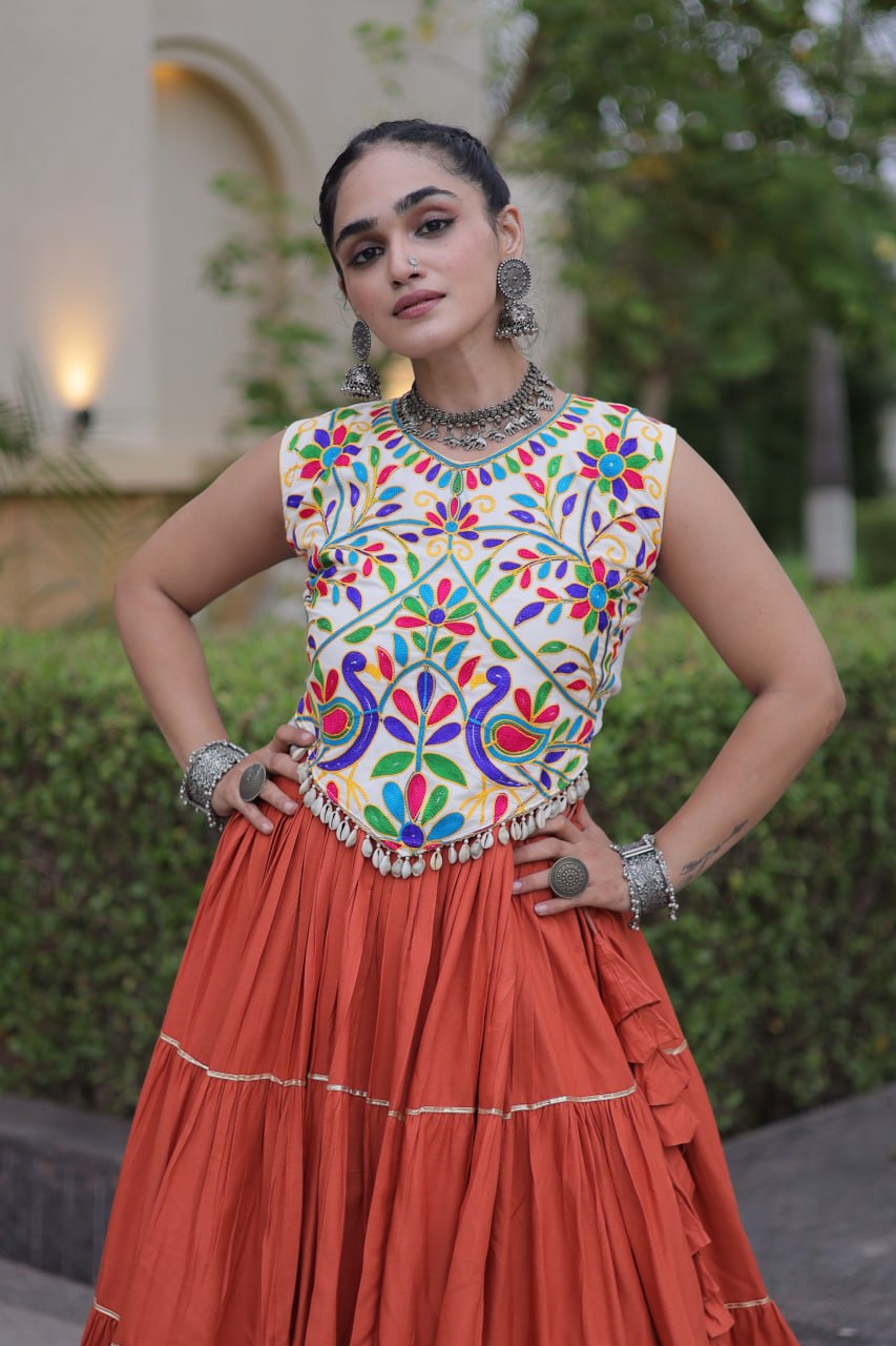 Women’s Designer Navratri Lehenga Choli | Embroidered Kutchi Work Flared Ghagra Set