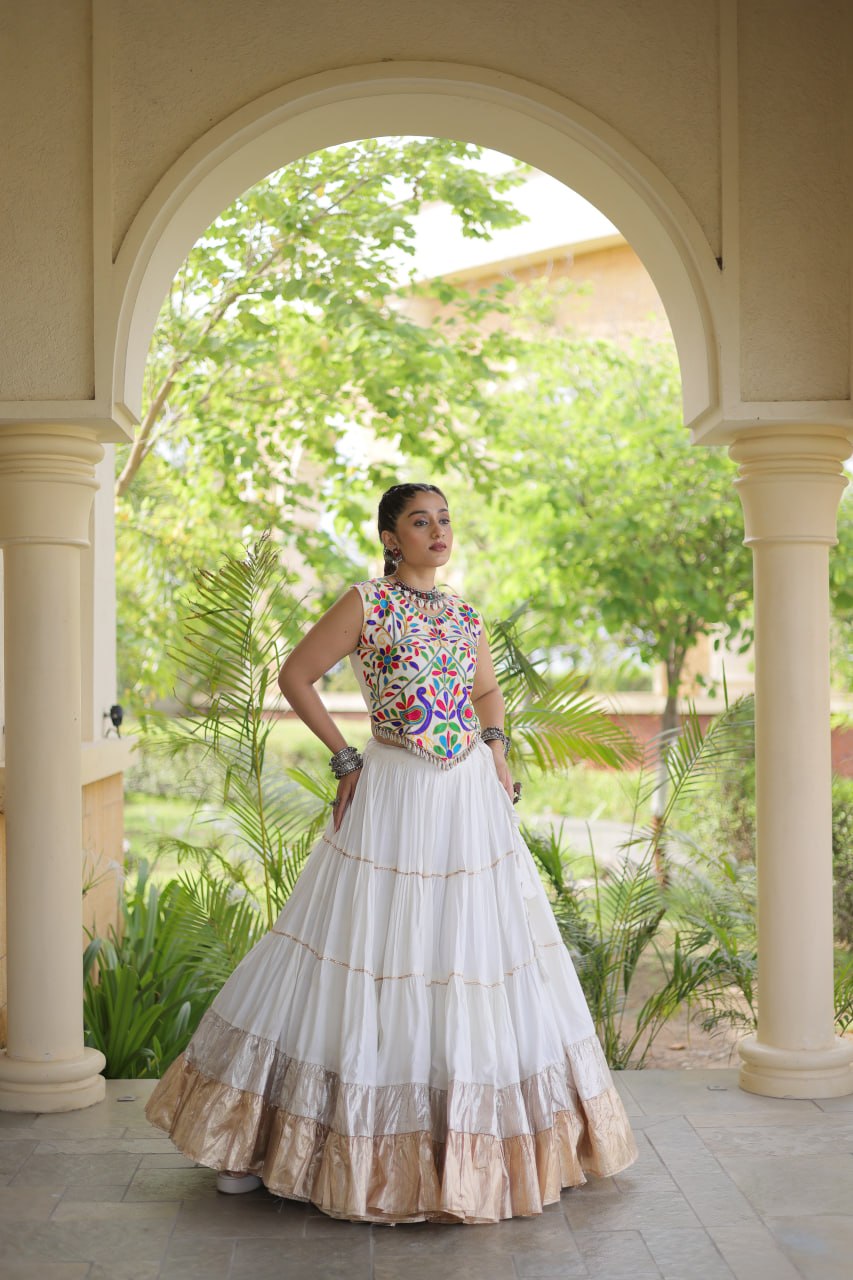 Women’s Designer Navratri Lehenga Choli | Embroidered Kutchi Work Flared Ghagra Set
