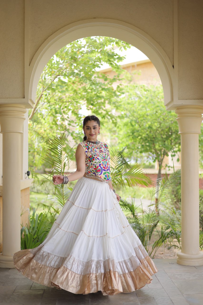 Women’s Designer Navratri Lehenga Choli | Embroidered Kutchi Work Flared Ghagra Set