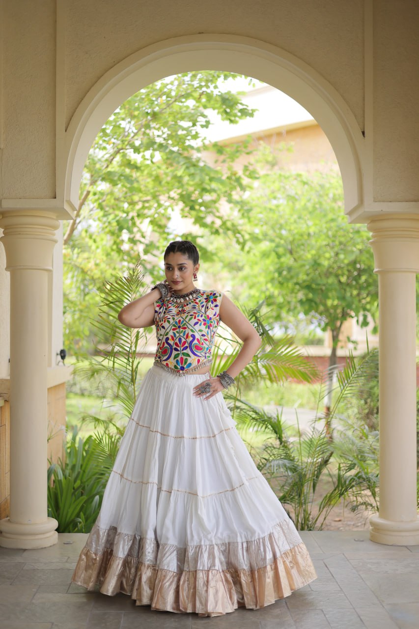 Women’s Designer Navratri Lehenga Choli | Embroidered Kutchi Work Flared Ghagra Set