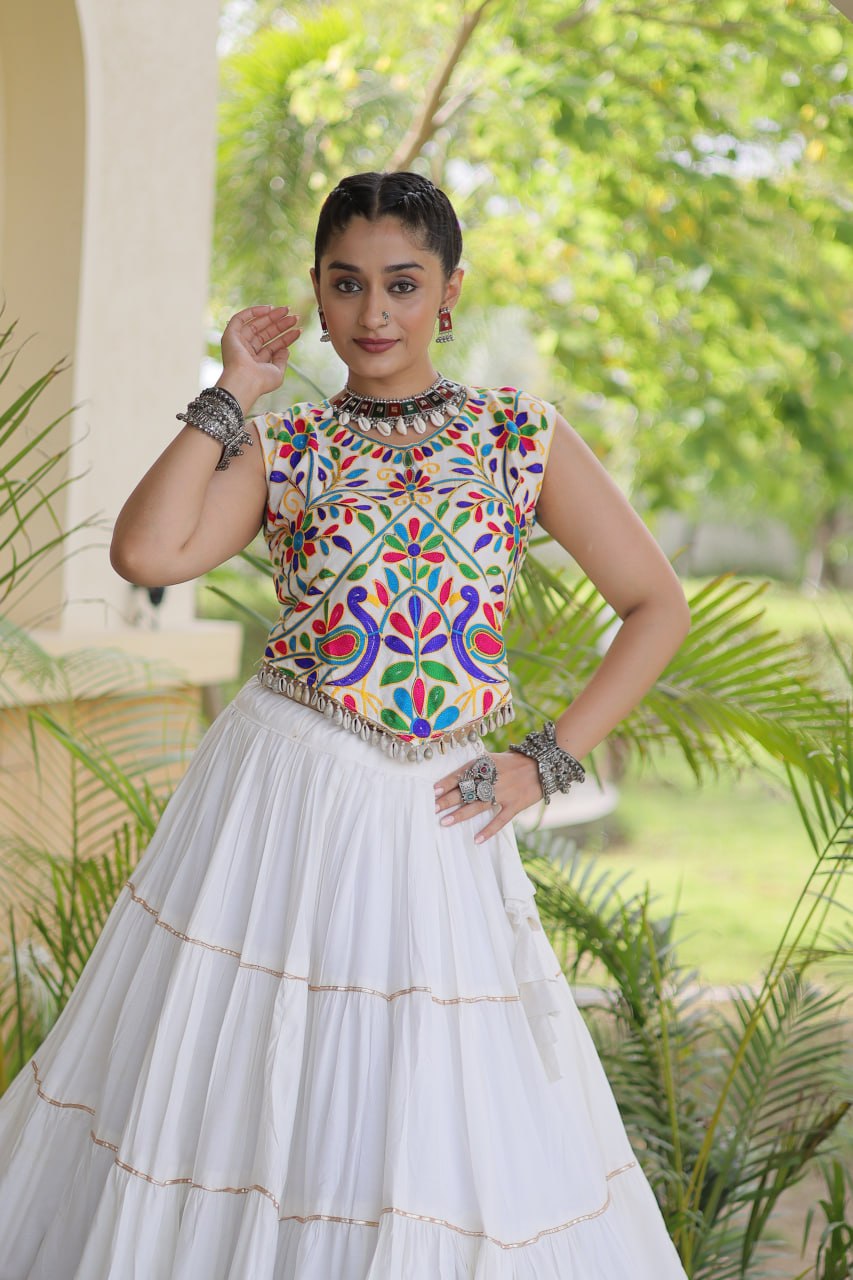 Women’s Designer Navratri Lehenga Choli | Embroidered Kutchi Work Flared Ghagra Set