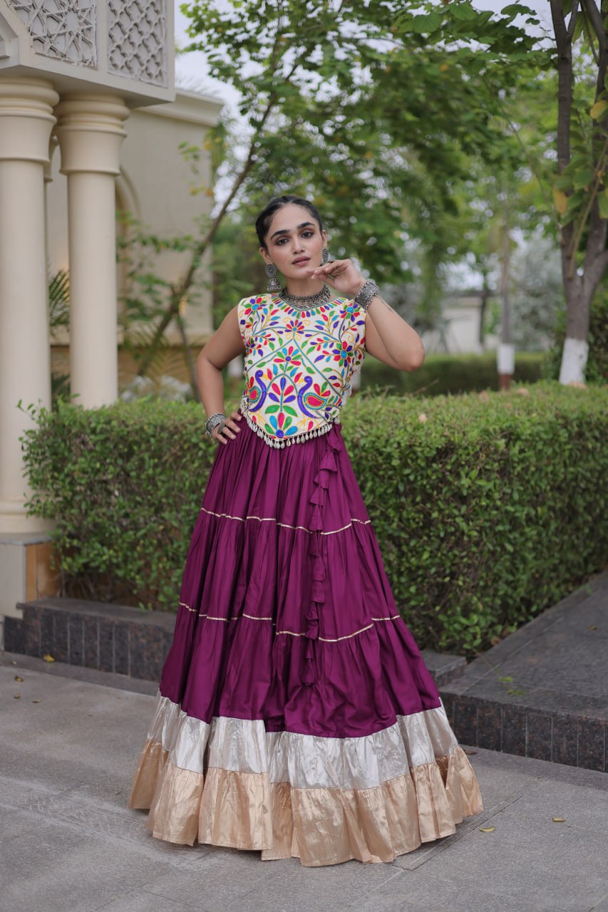 Women’s Designer Navratri Lehenga Choli | Embroidered Kutchi Work Flared Ghagra Set