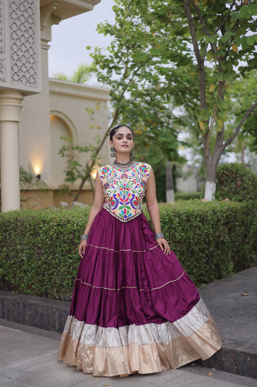 Women’s Designer Navratri Lehenga Choli | Embroidered Kutchi Work Flared Ghagra Set