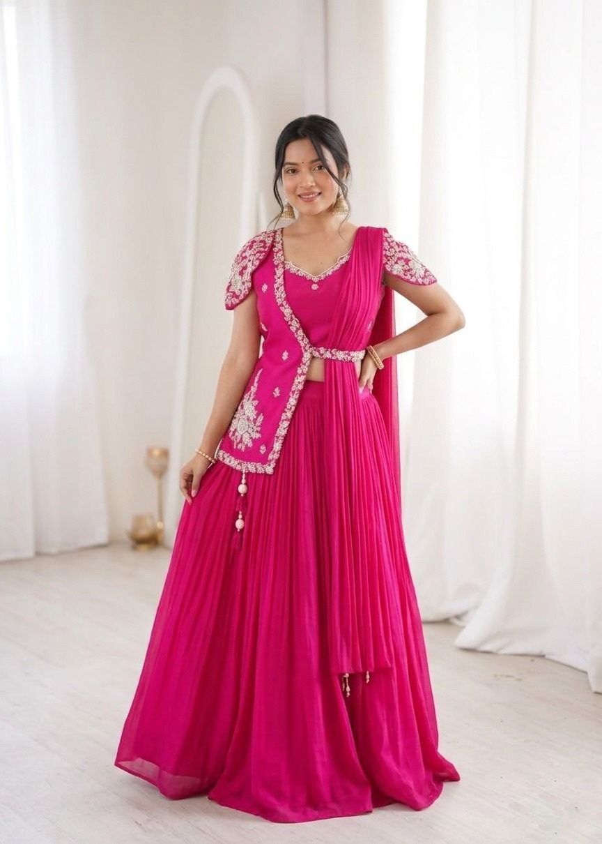 *🤷‍♀️New Launching Embroidery Work Lehenga Choli with jacket 🤷‍♀️*