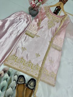 Luxury Peach Kurta Palazzo Set with Intricate Embroidery