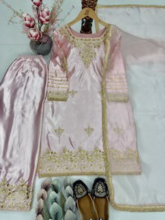Luxury Peach Kurta Palazzo Set with Intricate Embroidery