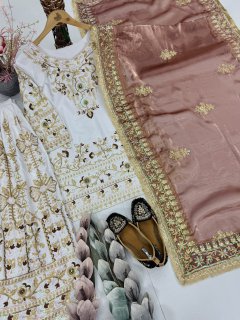 Luxury Ivory Embroidered Kurta Palazzo Set with Designer Dupatta
