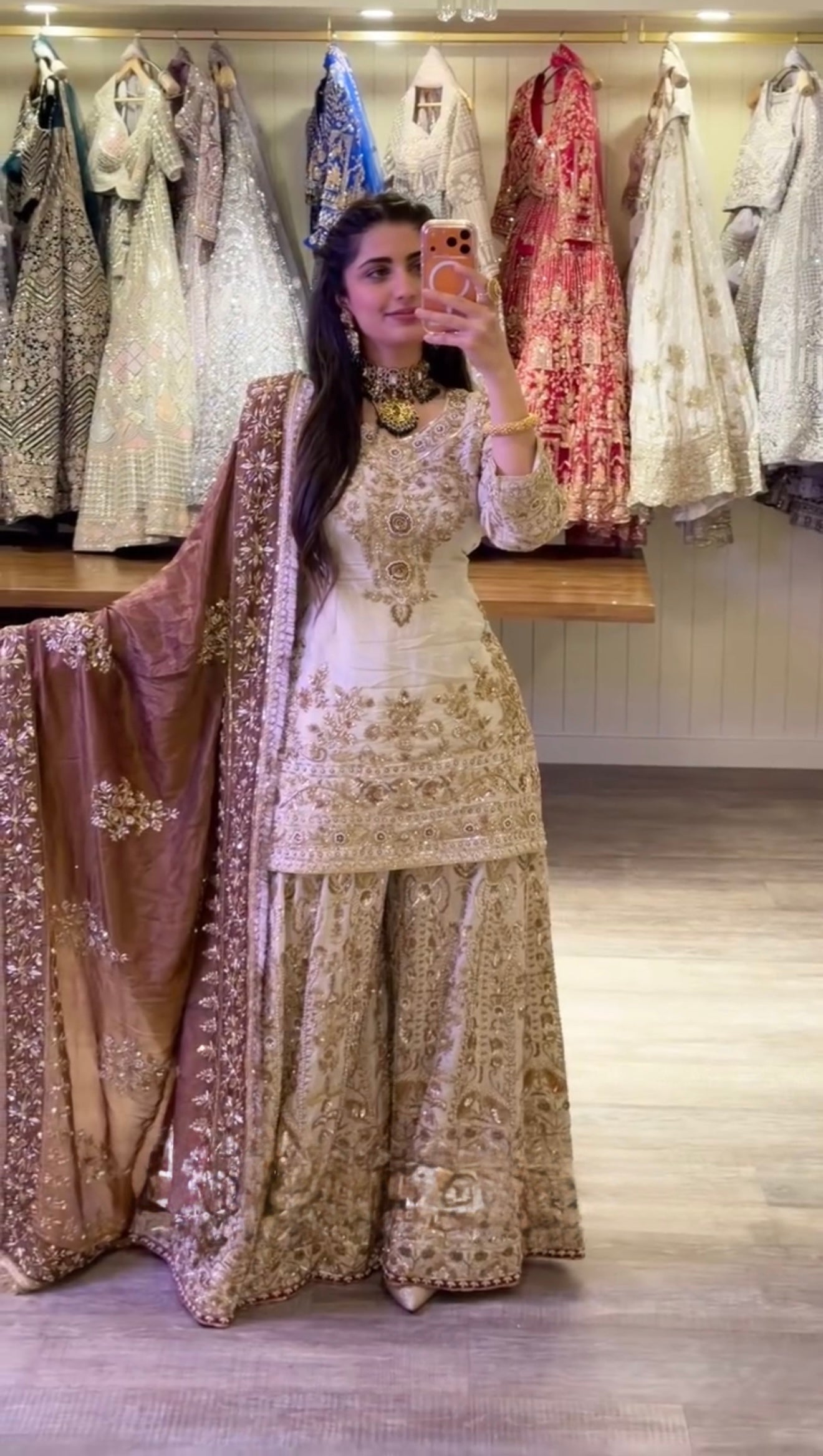 Luxury Ivory Embroidered Kurta Palazzo Set with Designer Dupatta