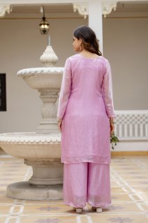 Elegant Pink Kurti Set with Plazzo & Dupatta | Heavy Embroidery Party Wear for Women