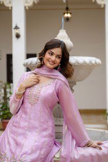 Elegant Pink Kurti Set with Plazzo & Dupatta | Heavy Embroidery Party Wear for Women