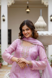 Elegant Pink Kurti Set with Plazzo & Dupatta | Heavy Embroidery Party Wear for Women
