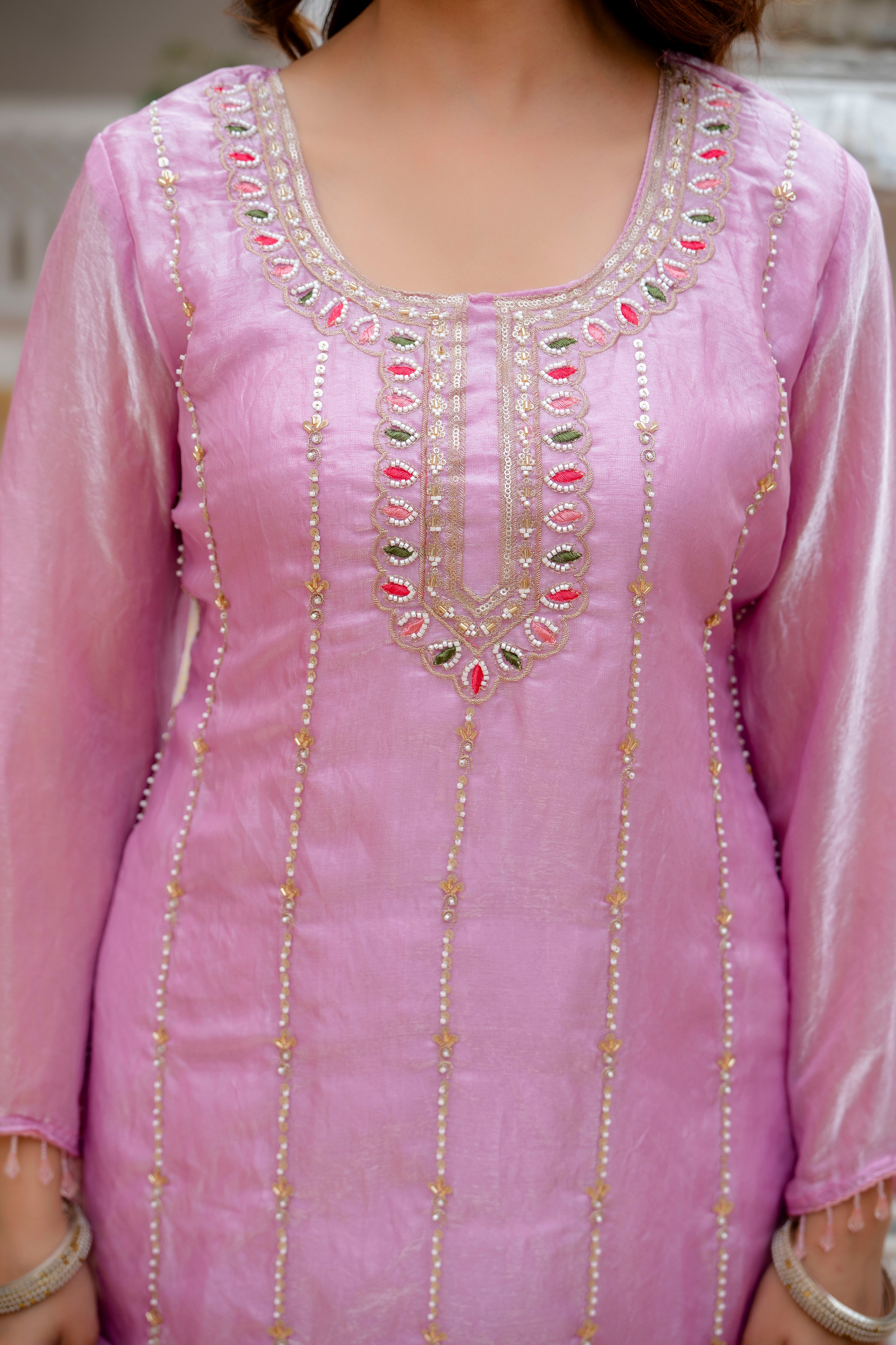 Elegant Pink Kurti Set with Plazzo & Dupatta | Heavy Embroidery Party Wear for Women