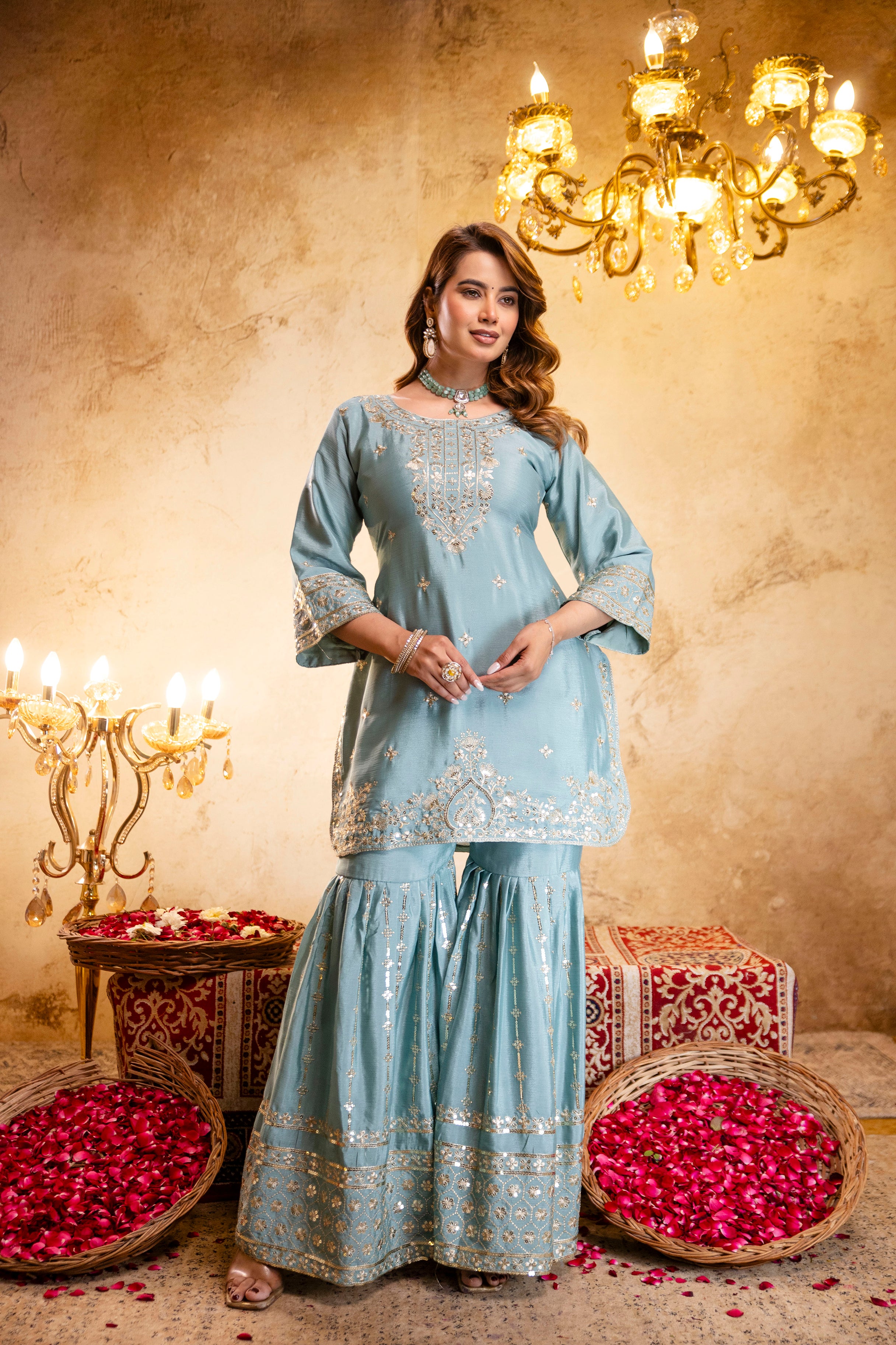 Premium Pastel Blue Kurta Set with Dupatta – Festive Collection