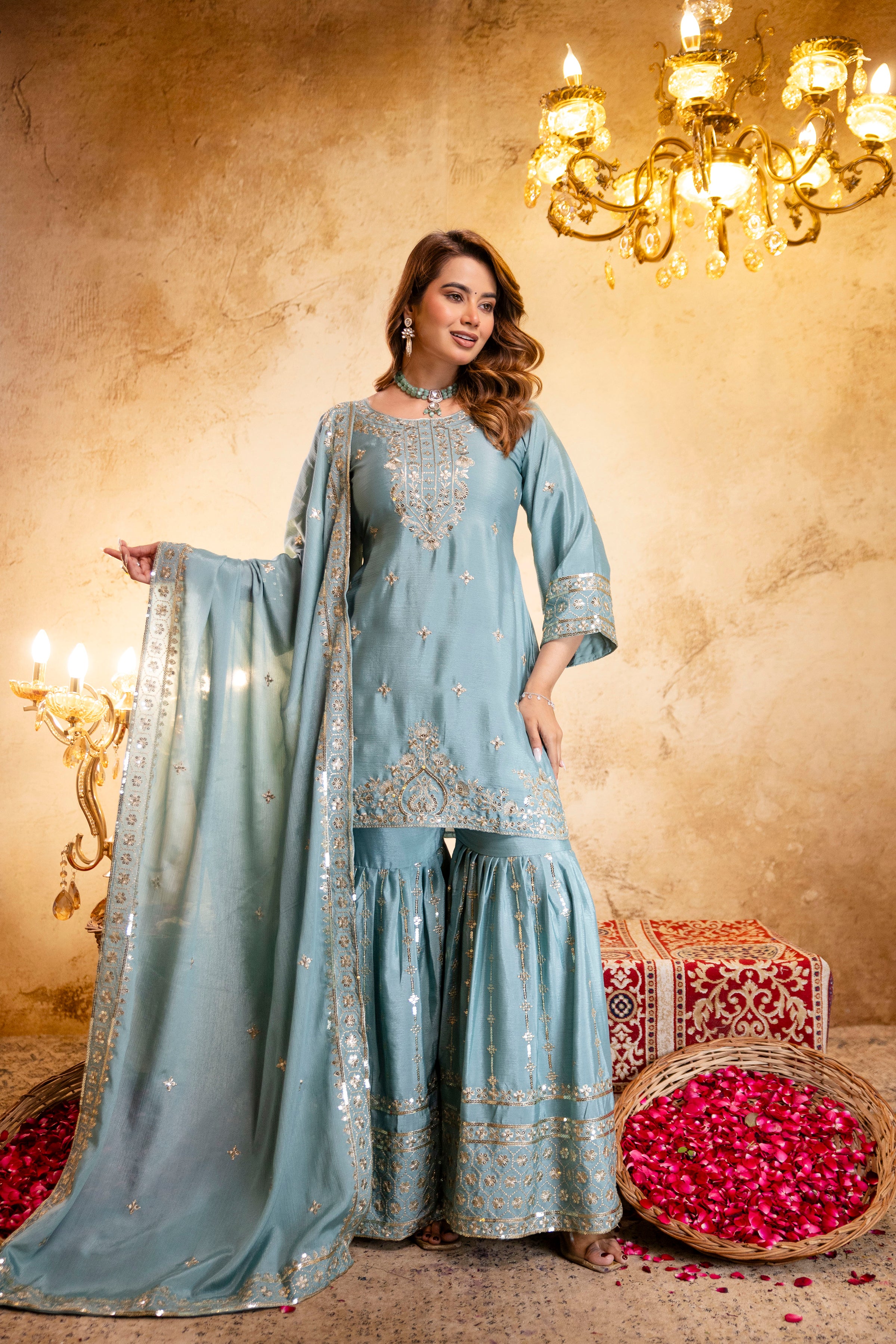 Premium Pastel Blue Kurta Set with Dupatta – Festive Collection