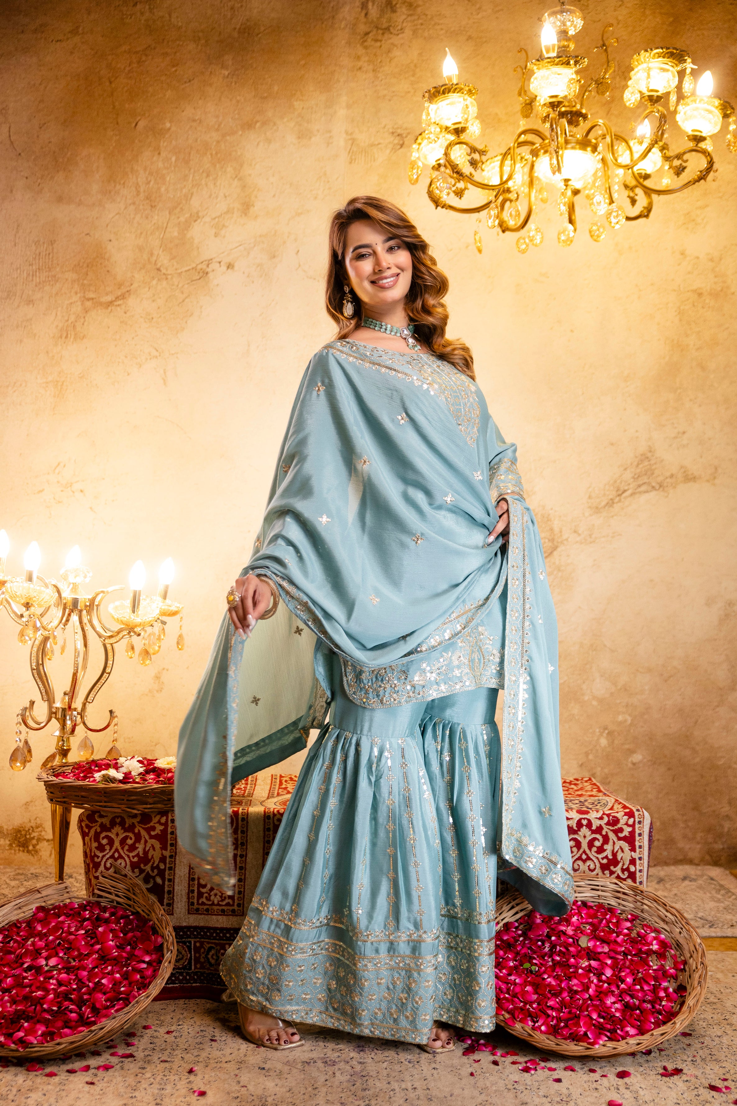 Premium Pastel Blue Kurta Set with Dupatta – Festive Collection