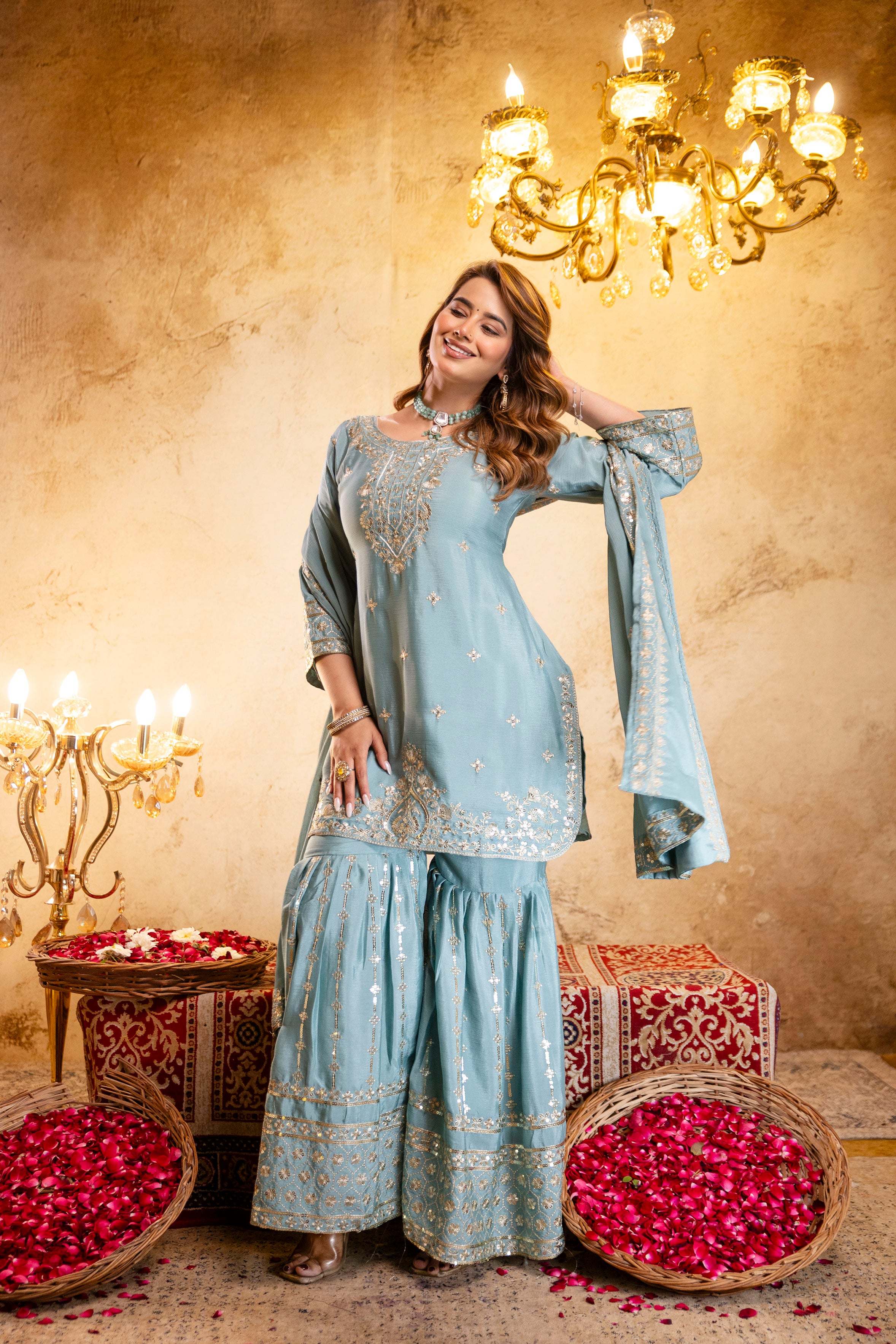 Premium Pastel Blue Kurta Set with Dupatta – Festive Collection