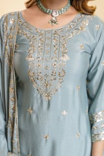 Premium Pastel Blue Kurta Set with Dupatta – Festive Collection