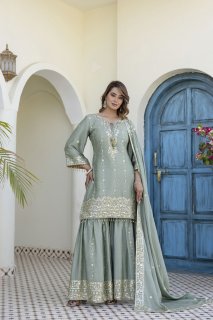 Designer Green Ethnic Sharara Set with Heavy Embroidery Work