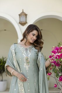 Designer Green Ethnic Sharara Set with Heavy Embroidery Work