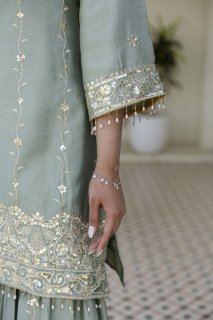 Designer Green Ethnic Sharara Set with Heavy Embroidery Work