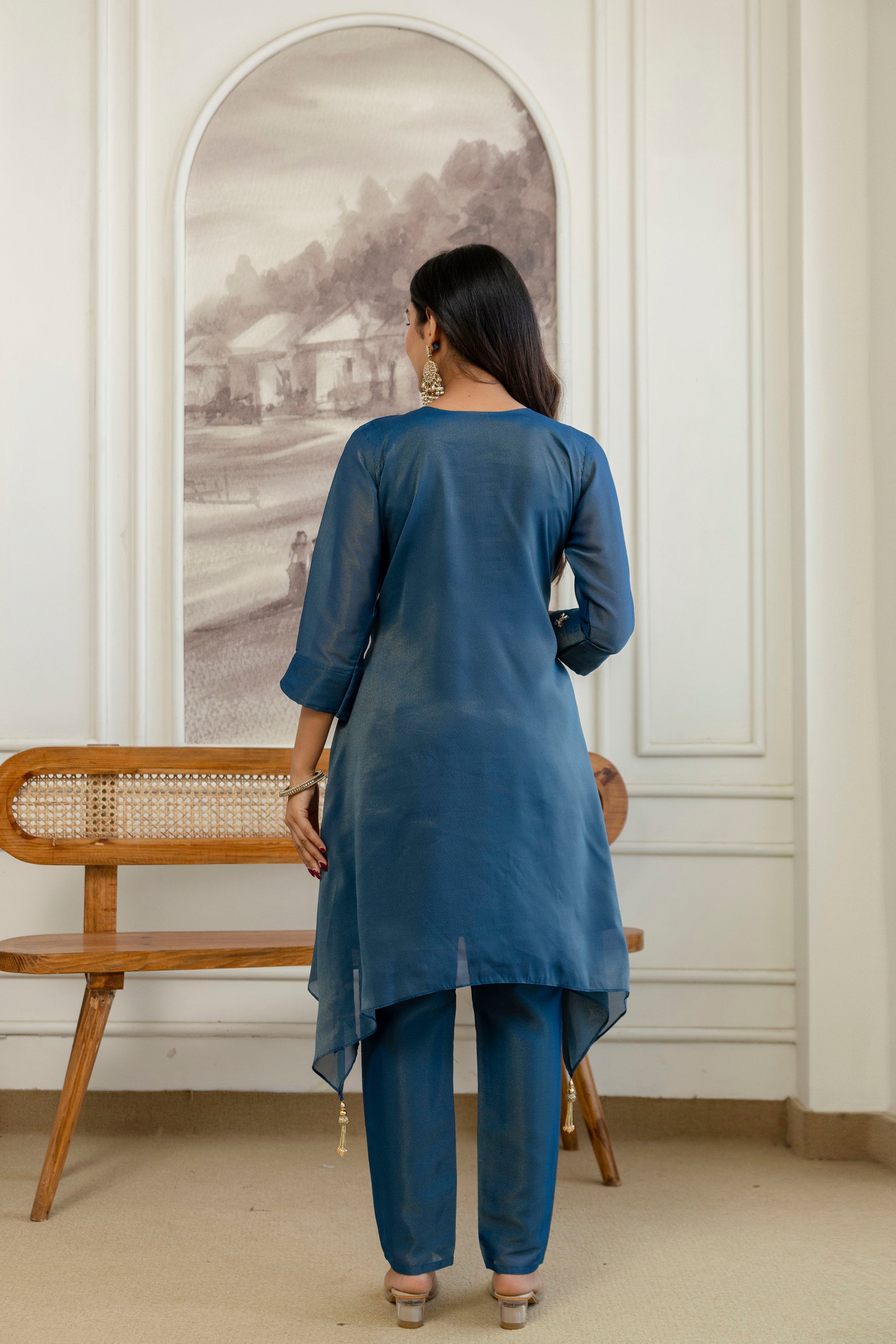 Trendy Kurta Pant Set with Intricate Embroidery Work