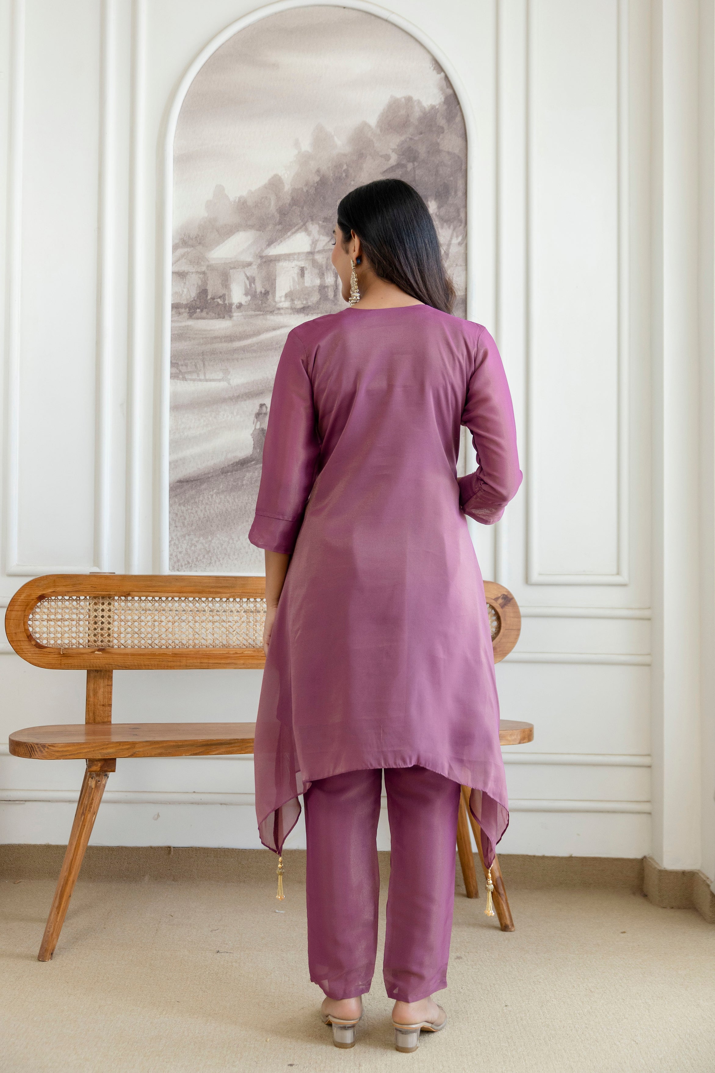 Trendy Kurta Pant Set with Intricate Embroidery Work