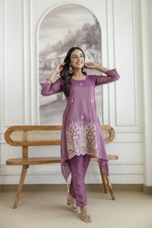 Trendy Kurta Pant Set with Intricate Embroidery Work