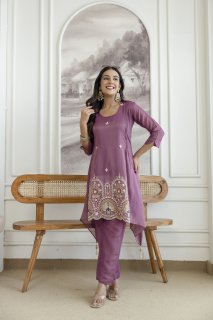 Trendy Kurta Pant Set with Intricate Embroidery Work