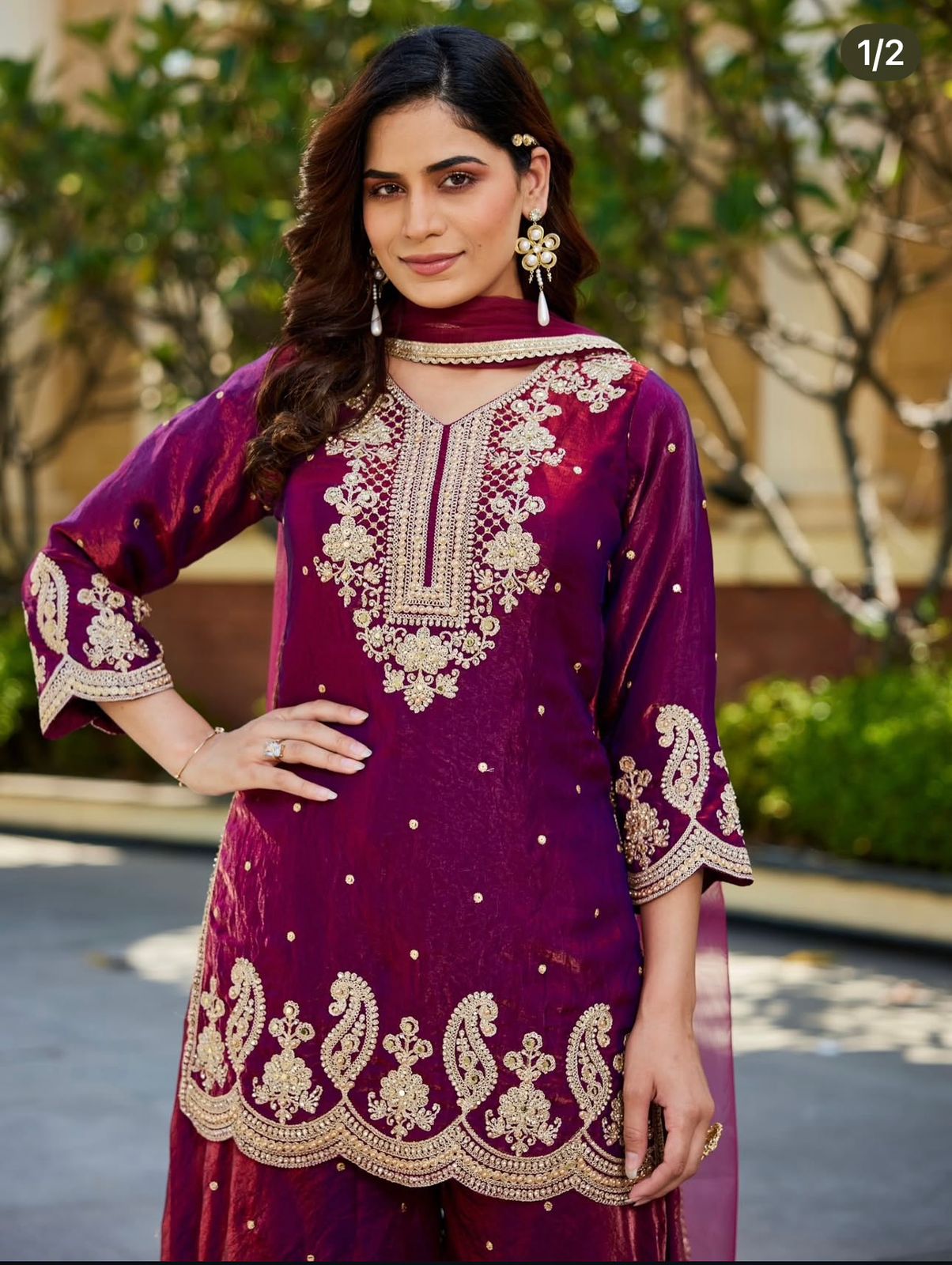 SILK WITH EMBROIDERY DESIGNER WORK TOP SHARARA AND DUPATTA SET