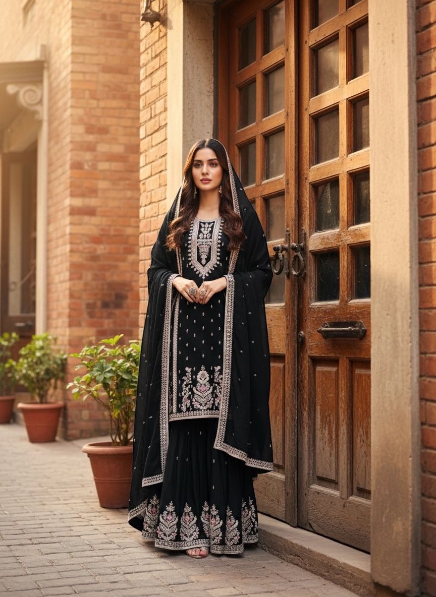 Stylish Women’s Sharara Set with Heavy Embroidery & Dupatta