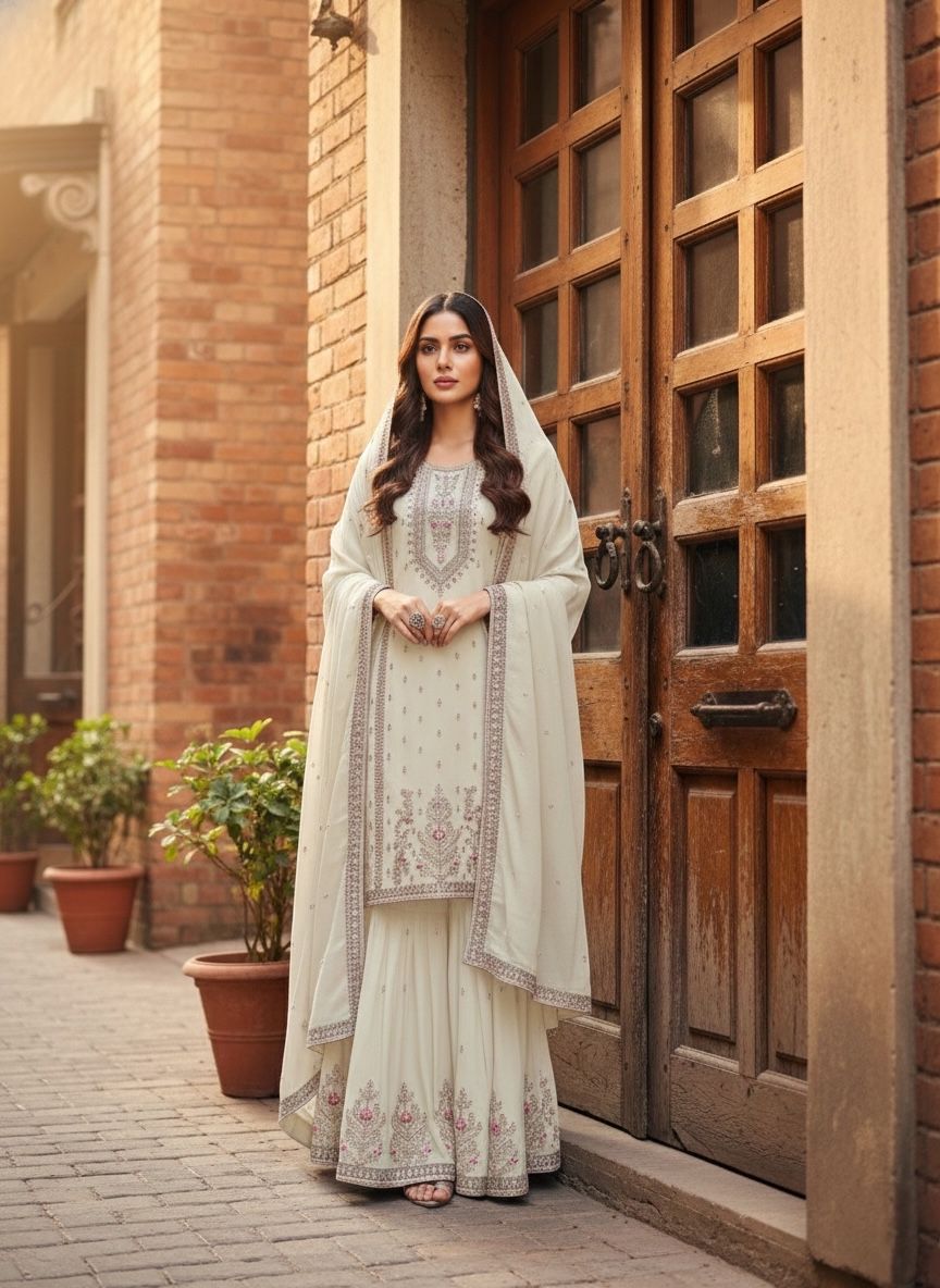 Stylish Women’s Sharara Set with Heavy Embroidery & Dupatta