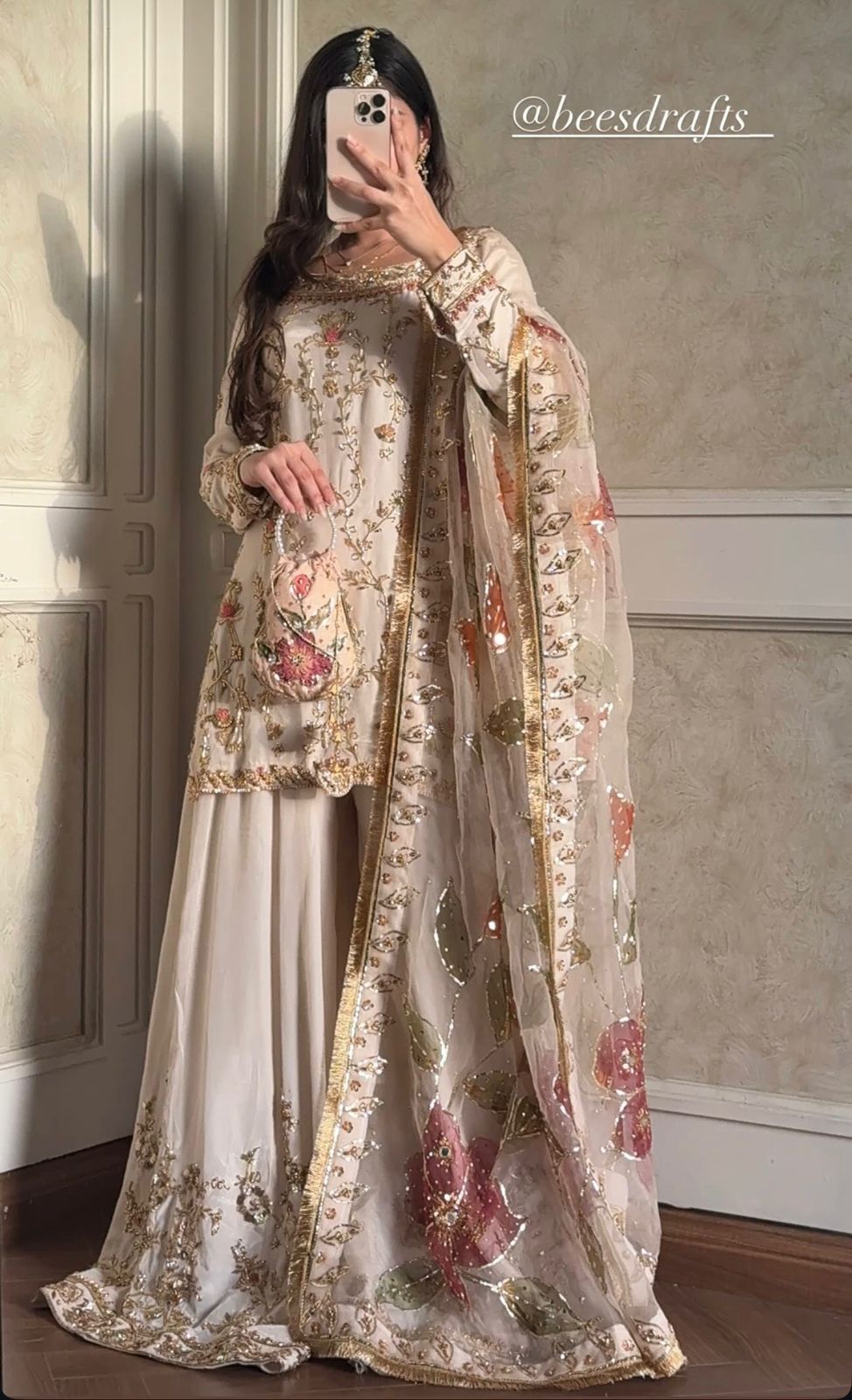 Luxury Embroidered Chinon Silk Kurta Palazzo Set with Designer Dupatta