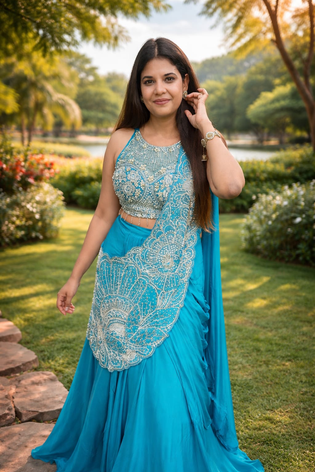 Designer Ready To Wear Teal Lehenga Choli with Heavy Embroidery Work