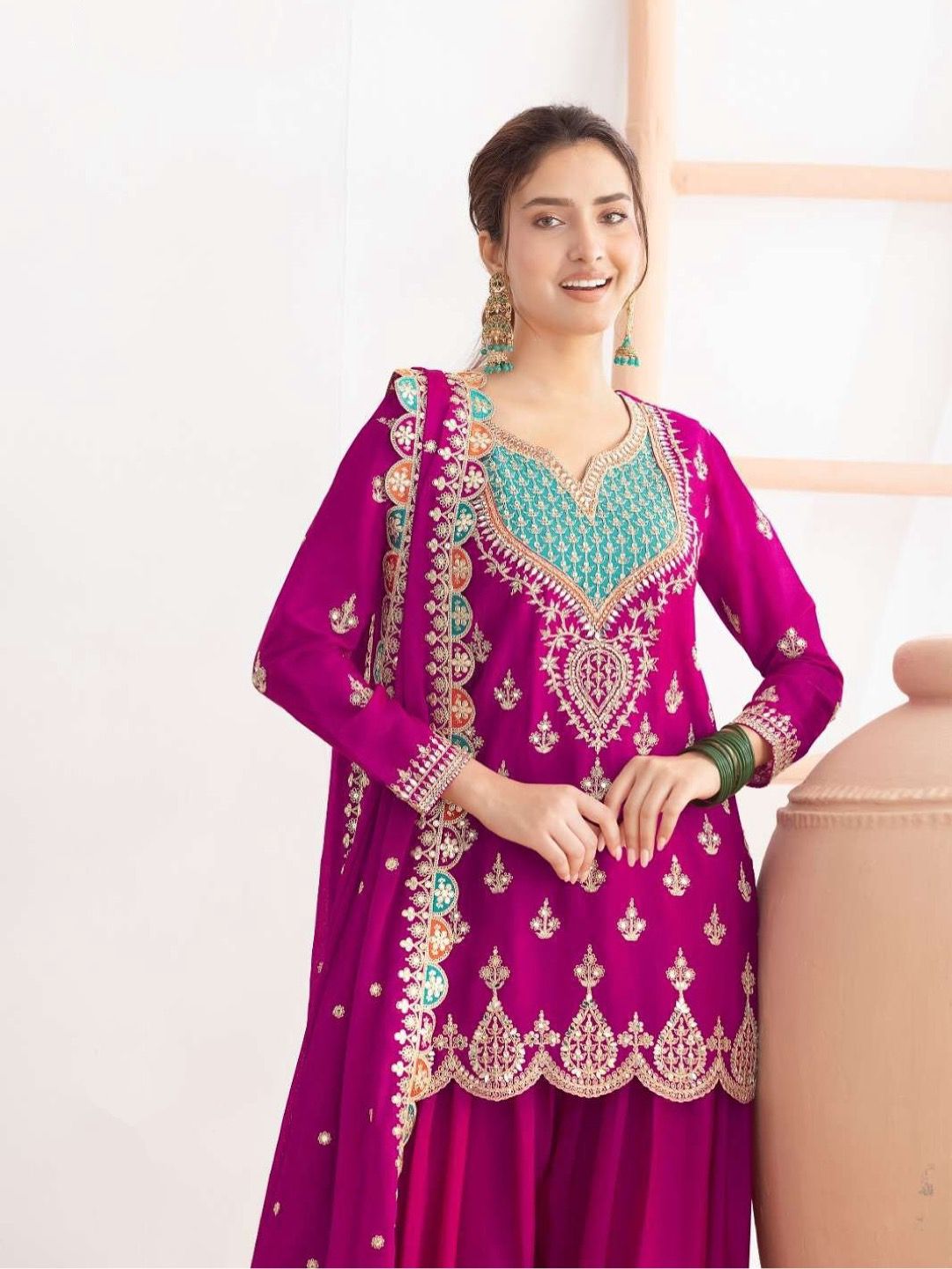 New Designer Party Sharara Suit & Dupatta Set              FULLY STITCHED